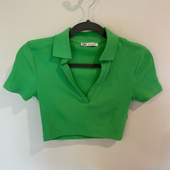 Zara Green Cropped Shirt - Picture 2 of 8